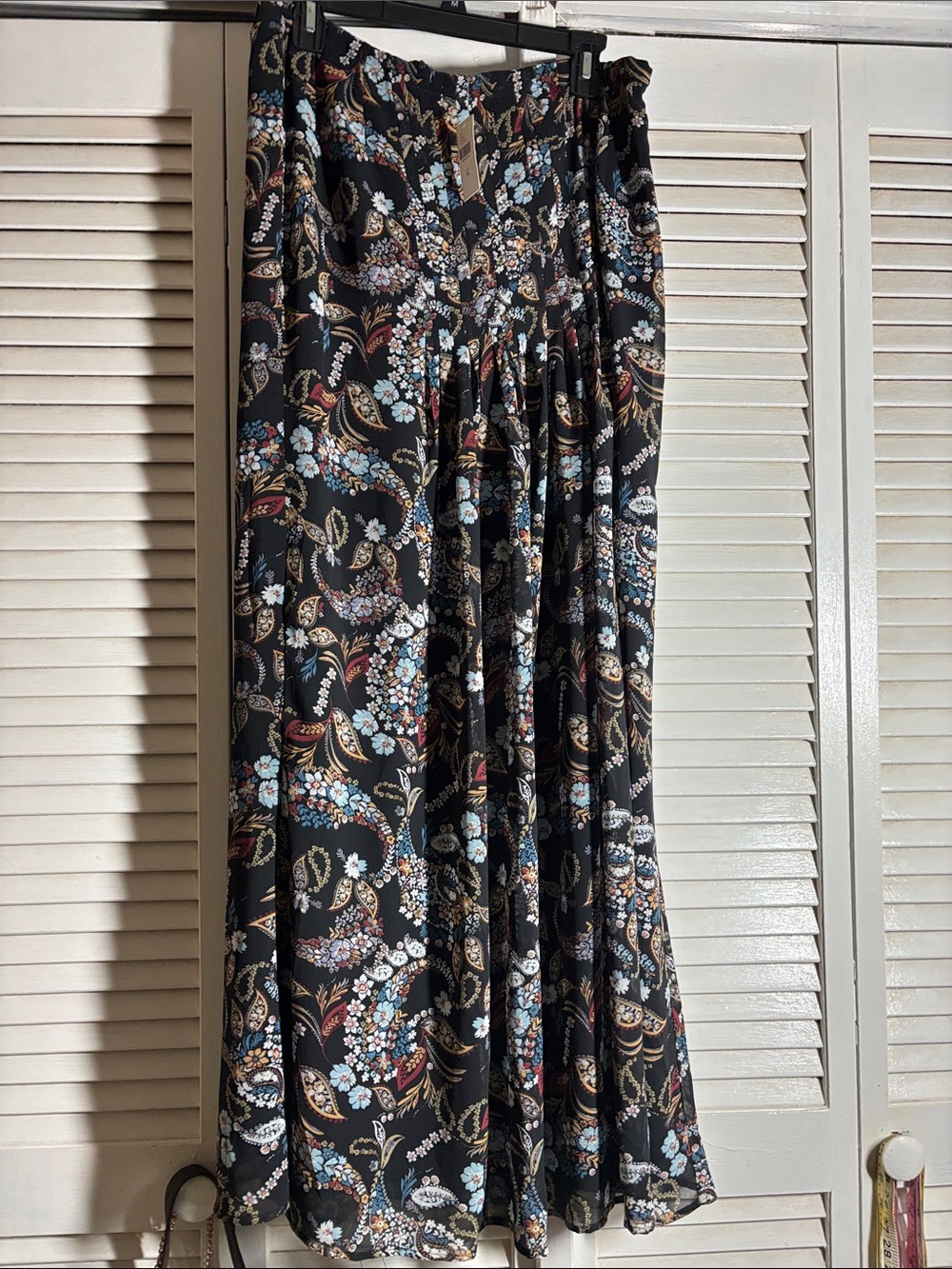 Black Floral Maxi Skirt - Flowing Floral Print